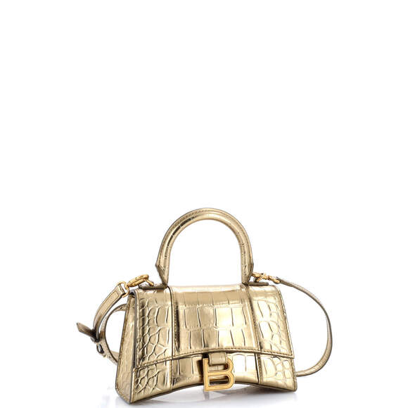 Balenciaga XS Hourglass Top Handle Bag Crocodile Embossed Leather - Picture 2 of 6